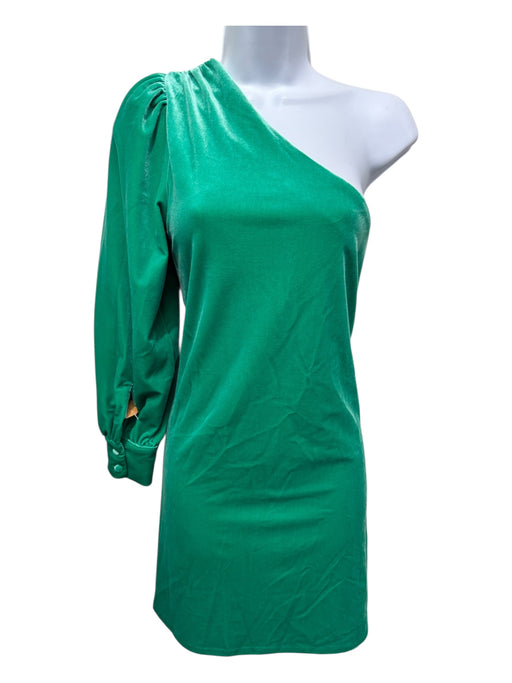 S'edge Size L Green Polyester Blend Velour Solid One Shoulder Above Knee Dress Green / L