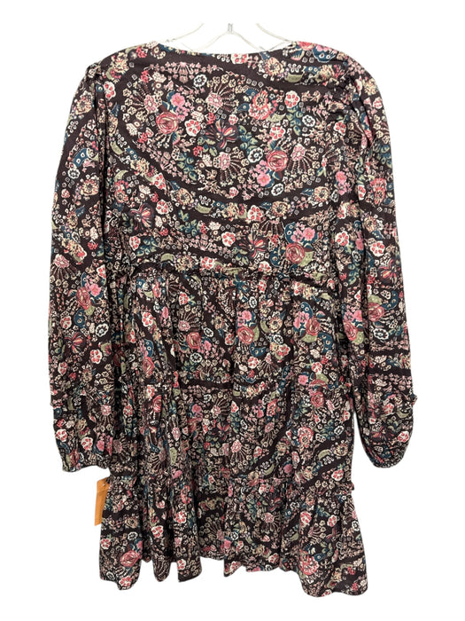 Cleobella Size M Brown, Pink, Multi Cotton 3/4 Balloon Sleeve Floral Dress Brown, Pink, Multi / M