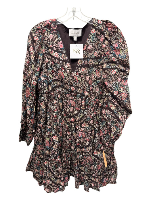 Cleobella Size M Brown, Pink, Multi Cotton 3/4 Balloon Sleeve Floral Dress Brown, Pink, Multi / M