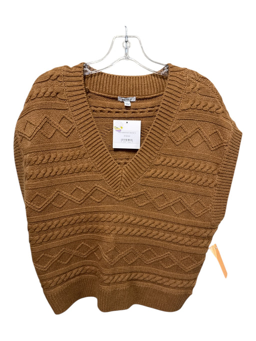 Pistola Size L light brown Wool Blend Cable Knit V Neck Vest Sweater light brown / L