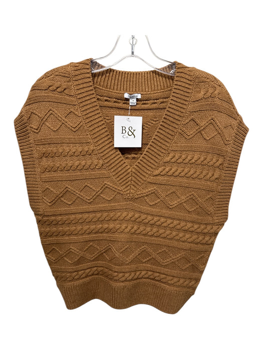 Pistola Size M light brown Wool Blend Cable Knit V Neck Vest Sweater light brown / M