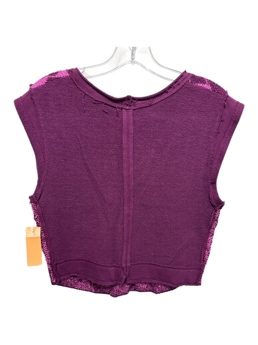 Free People Size M Pink & Purple Cotton Blend Exposed Seams Squares V Neck Top Pink & Purple / M