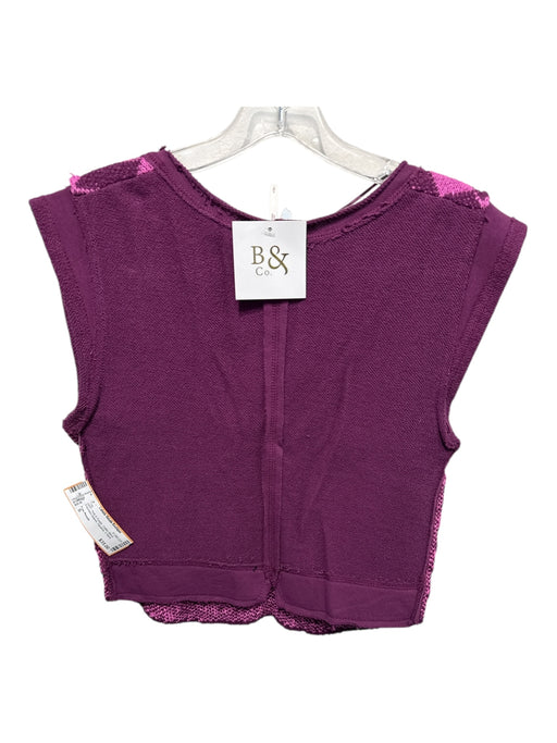 Free People Size S Pink & Purple Cotton Blend Exposed Seams Squares V Neck Top Pink & Purple / S