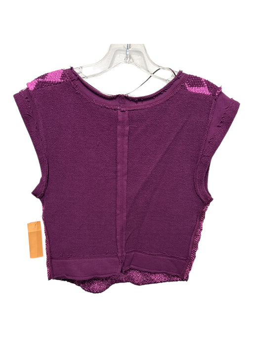 Free People Size XS Pink & Purple Cotton Blend Exposed Seams Squares V Neck Top Pink & Purple / XS