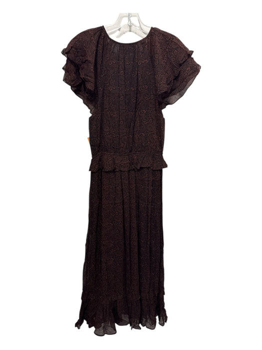 Cleobella Size M Black & Brown Viscose Flutter Cap sleeve Paisley Midi Dress Black & Brown / M