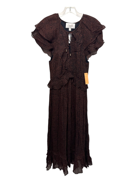 Cleobella Size M Black & Brown Viscose Flutter Cap sleeve Paisley Midi Dress Black & Brown / M