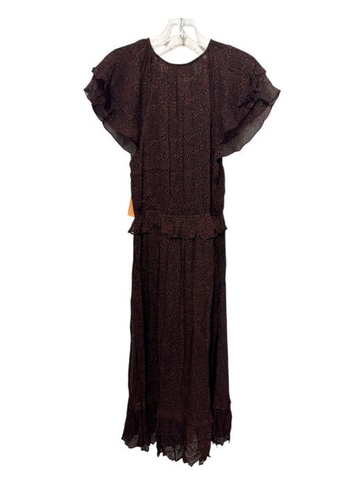 Cleobella Size S Black & Brown Viscose Flutter Cap sleeve Paisley Midi Dress Black & Brown / S