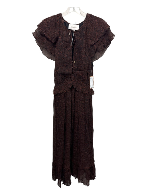 Cleobella Size S Black & Brown Viscose Flutter Cap sleeve Paisley Midi Dress Black & Brown / S