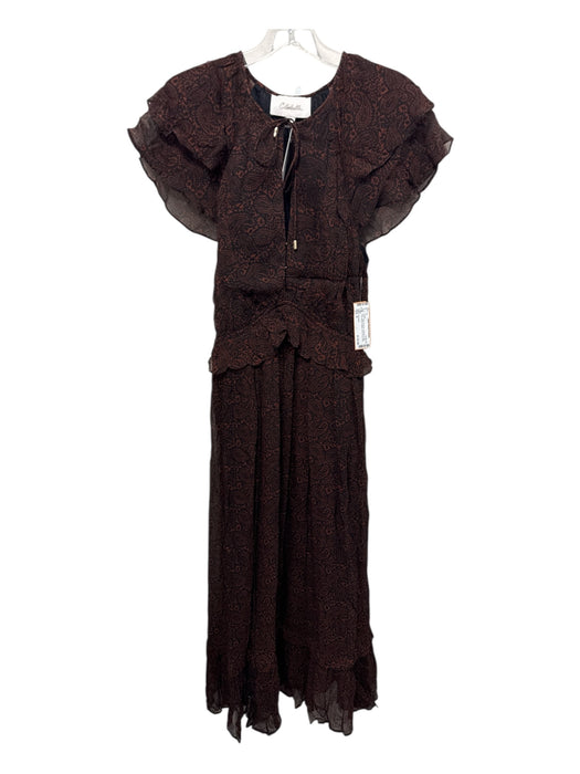 Cleobella Size S Black & Brown Viscose Flutter Cap sleeve Paisley Midi Dress Black & Brown / S
