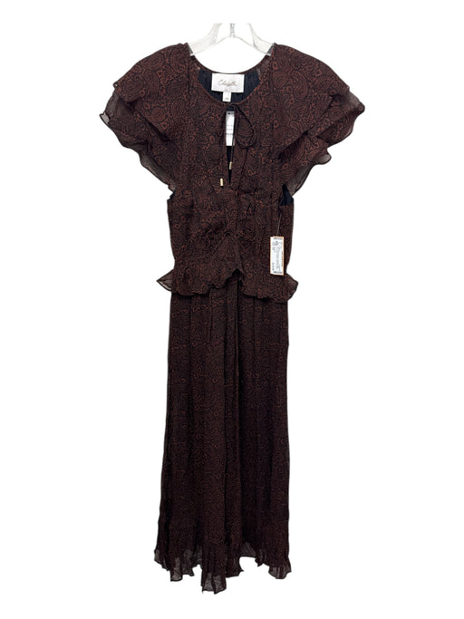 Cleobella Size XS Black & Brown Viscose Flutter Cap sleeve Paisley Midi Dress Black & Brown / XS