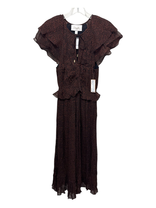Cleobella Size XS Black & Brown Viscose Flutter Cap sleeve Paisley Midi Dress Black & Brown / XS