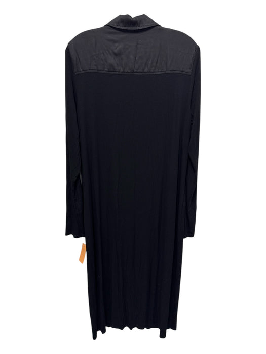 Bella Dahl Size L Black Viscose Blend Ribbed Knit Solid Button Front Maxi Dress Black / L