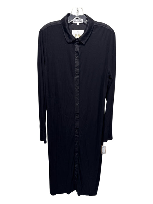Bella Dahl Size L Black Viscose Blend Ribbed Knit Solid Button Front Maxi Dress Black / L