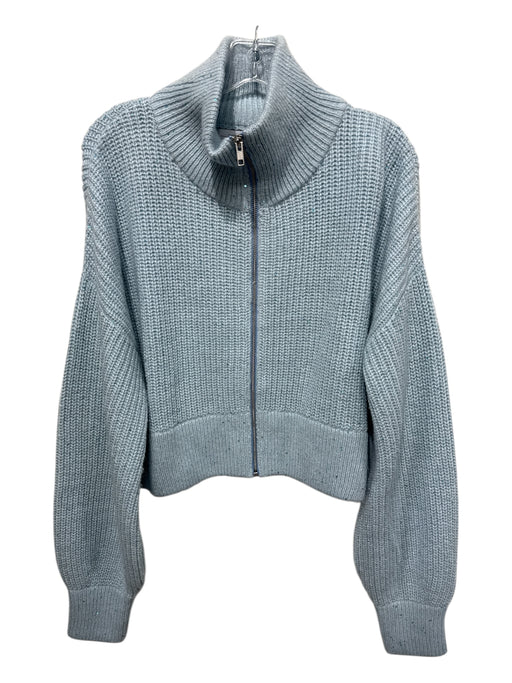 S'edge Size L Sky Blue Nylon Blend Sequin Detail Rib Knit Zip Up Jacket Sky Blue / L