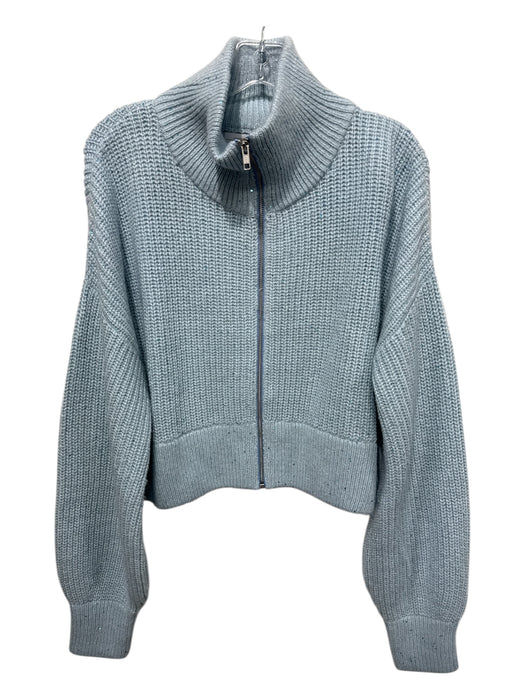 S'edge Size L Sky Blue Nylon Blend Sequin Detail Rib Knit Zip Up Jacket Sky Blue / L