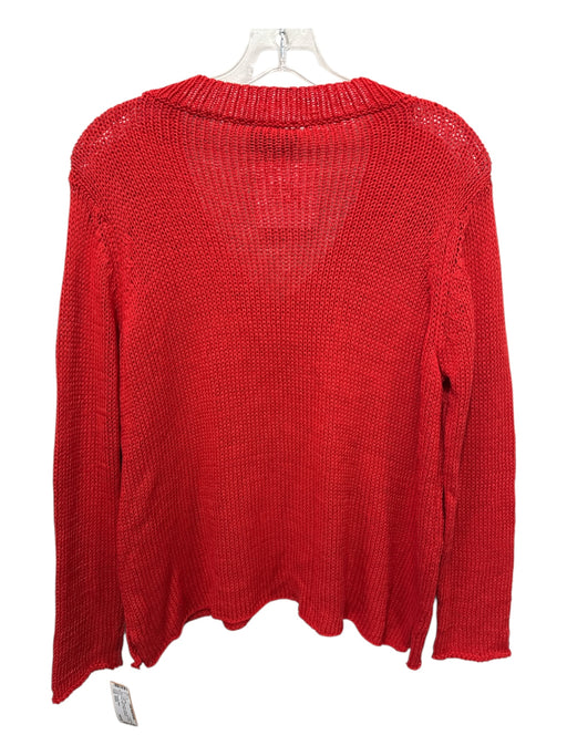 Wooden Ships Size XS/S Tomato Red Cotton Blend Open Knit Heart V Neck Sweater Tomato Red / XS/S