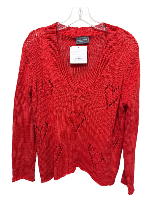 Wooden Ships Size XS/S Tomato Red Cotton Blend Open Knit Heart V Neck Sweater Tomato Red / XS/S
