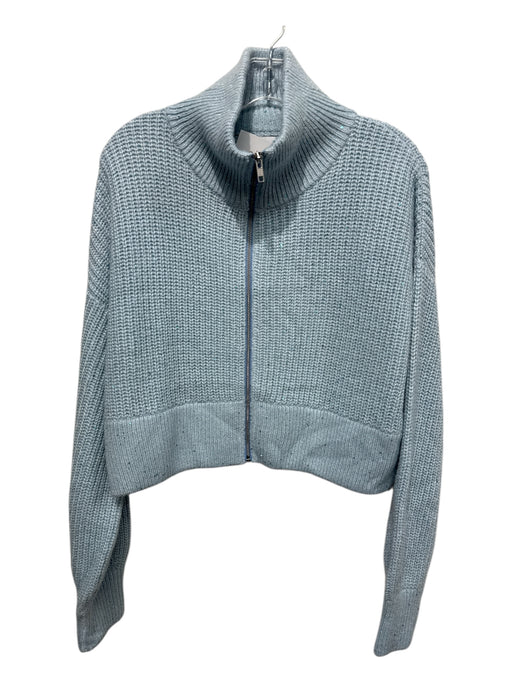 S'edge Size S Sky Blue Nylon Blend Sequin Detail Rib Knit Zip Up Jacket Sky Blue / S