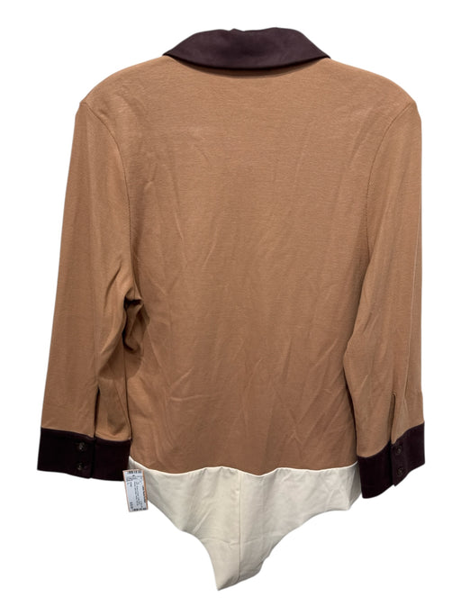 S'edge Size L Brown & Cream Cotton Blend Ribbed color block Henley Body suit Top Brown & Cream / L