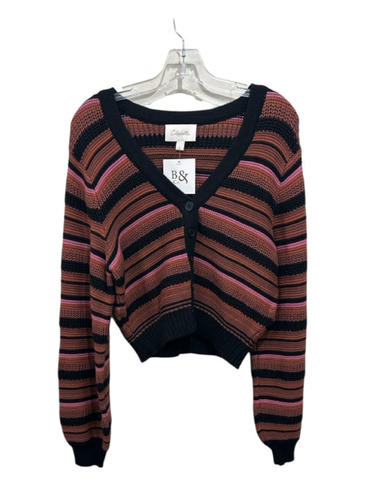 Cleobella Size S Brown, Pink, Black Cotton Stripe Button Down Cropped Cardigan Brown, Pink, Black / S