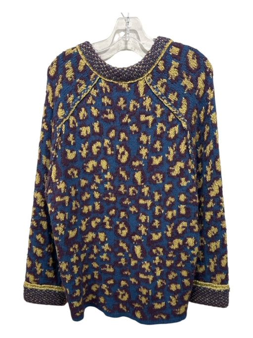 Free People Size XS Blue, Yellow, Purple Cotton Blend V Neck Contrast Sweater Blue, Yellow, Purple / XS
