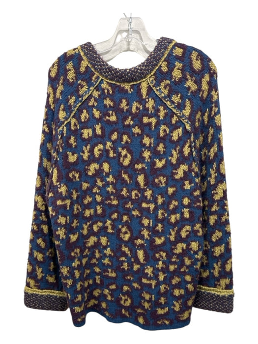 Free People Size XS Blue, Yellow, Purple Cotton Blend V Neck Contrast Sweater Blue, Yellow, Purple / XS