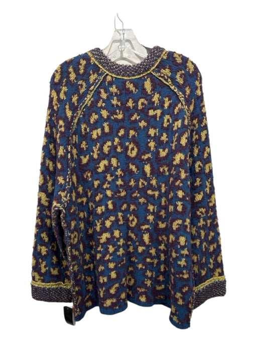 Free People Size M Blue, Yellow, Purple Cotton Blend V Neck Contrast Sweater Blue, Yellow, Purple / M