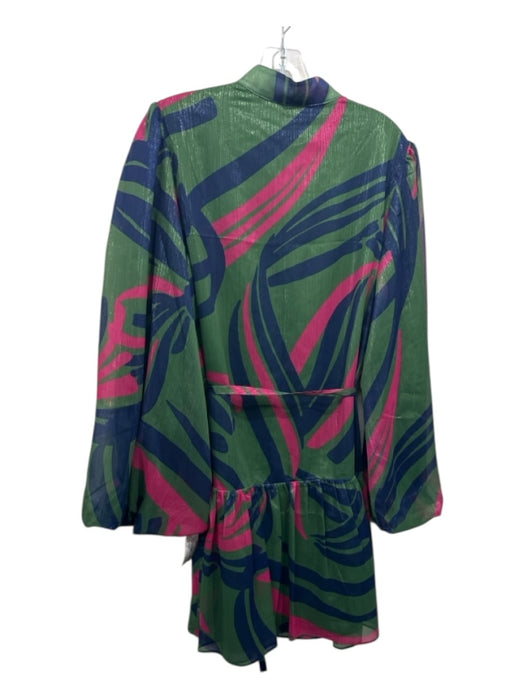 Alden Adair Size M Green, Blue, Pink Polyester Metallic Thread Abstract Dress Green, Blue, Pink / M