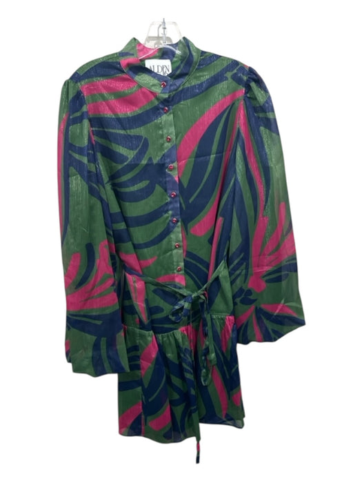 Alden Adair Size M Green, Blue, Pink Polyester Metallic Thread Abstract Dress Green, Blue, Pink / M