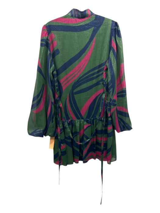Alden Adair Size XS Green, Blue, Pink Polyester Metallic Thread Abstract Dress Green, Blue, Pink / XS