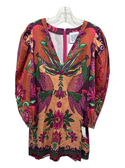 Alden Adair Size L Orange, Purple, Green Cotton Blend Birds & Floral Shift Dress Orange, Purple, Green / L
