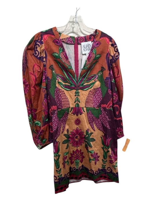 Alden Adair Size M Orange, Purple, Green Cotton Blend Birds & Floral Shift Dress Orange, Purple, Green / M