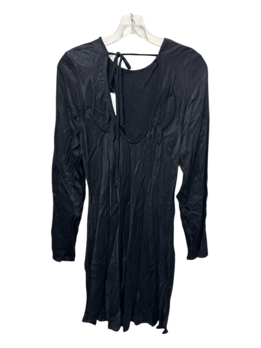 Bella Dahl Size L Black Cupro Blend Flare Sleeve Solid Tie Back Above Knee Dress Black / L