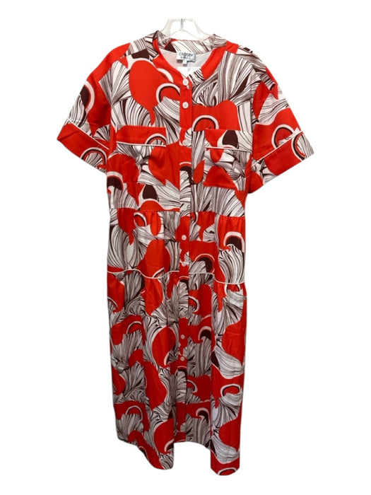 CROSBY by Mollie Burch Size L Orange, Brown, White Polyester Button Down Dress Orange, Brown, White / L