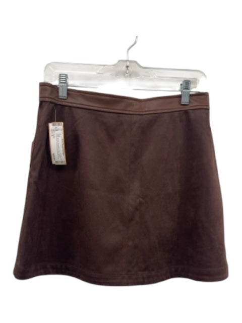 S'edge Size S Brown Polyester Faux Leather Trim Patch Pocket A Line Skirt Brown / S