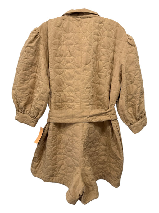 Emily McCarthy Size L Tan Polyester Full Zip Quilted Sash Belt Shorts Romper Tan / L