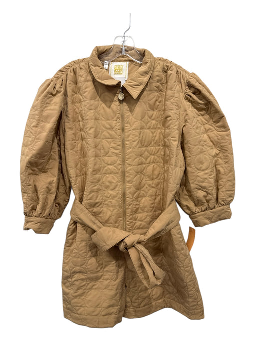 Emily McCarthy Size L Tan Polyester Full Zip Quilted Sash Belt Shorts Romper Tan / L