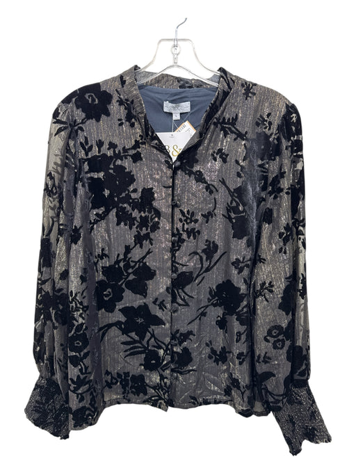 S'edge Size L Black & Gold Viscose Blend burnout velvet Metallic Stripe Top Black & Gold / L