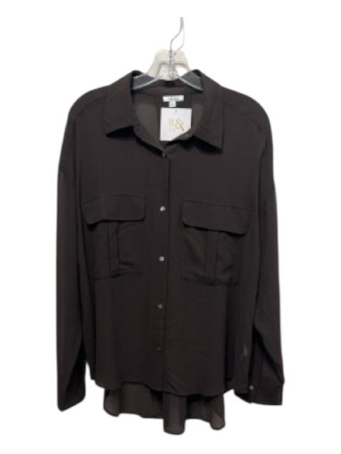 Pistola Size M Brown Polyester Semi Sheer Solid Long Sleeve Top Brown / M