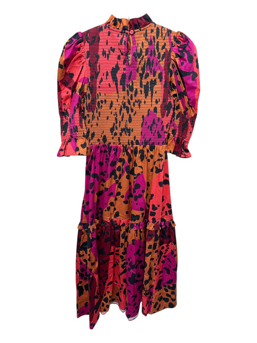 Alden Adair Size S Pink, Orange, & Black Cotton Blend Short Puff Sleeve Dress Pink, Orange, & Black / S