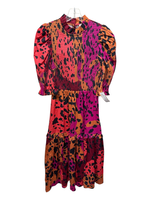 Alden Adair Size S Pink, Orange, & Black Cotton Blend Short Puff Sleeve Dress Pink, Orange, & Black / S