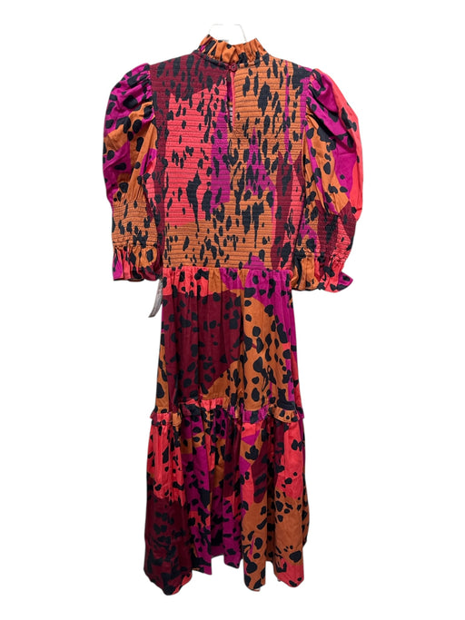 Alden Adair Size XS Pink, Orange, & Black Cotton Blend Short Puff Sleeve Dress Pink, Orange, & Black / XS