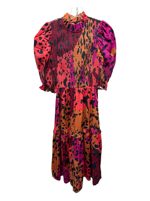 Alden Adair Size XS Pink, Orange, & Black Cotton Blend Short Puff Sleeve Dress Pink, Orange, & Black / XS