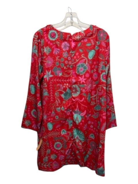Sheridan French Size L Red, Pink, Green Polyester Floral Flower Applique Dress Red, Pink, Green / L
