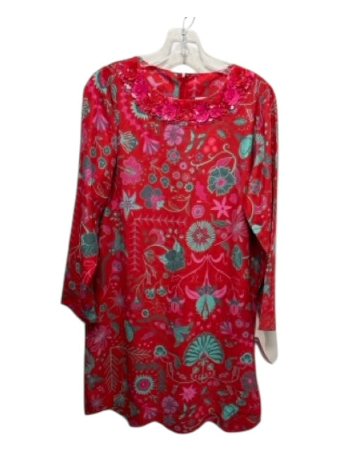 Sheridan French Size M Red, Pink, Green Polyester Floral Flower Applique Dress Red, Pink, Green / M
