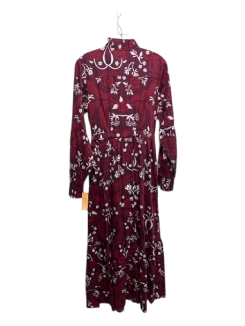 Sheridan French Size S Burgundy & White Cotton Button Down Floral Maxi Dress Burgundy & White / S