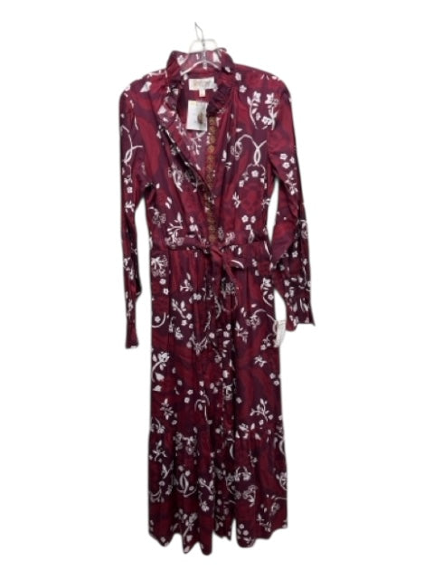 Sheridan French Size S Burgundy & White Cotton Button Down Floral Maxi Dress Burgundy & White / S