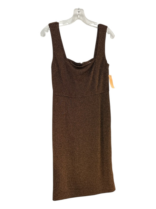 Emily McCarthy Size M Bronze Nylon Blend Wide Strap Glitter Knit Midi Dress Bronze / M
