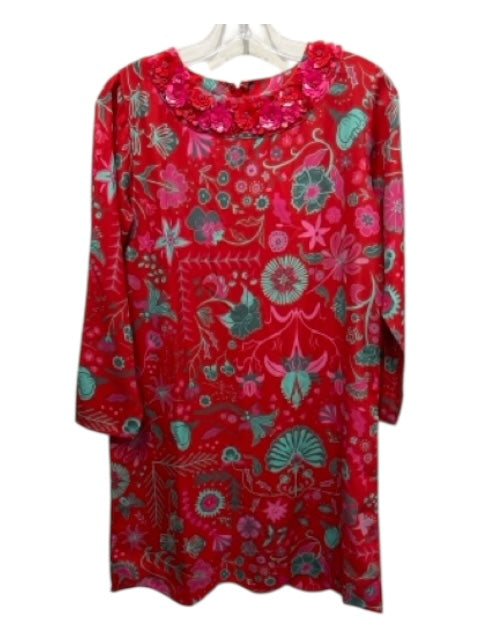 Sheridan French Size XS Red, Pink, Green Polyester Floral Flower Applique Dress Red, Pink, Green / XS