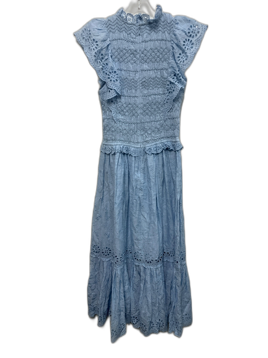 Sea New York Size M Sky Blue Cotton Smocked Eyelet Embroidered Midi Dress Sky Blue / M